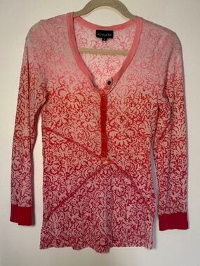 Athleta Henley Top Pink Floral Ombre Athletic Athleisure
